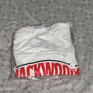 White T-Shirt with Red Backwoods Logo